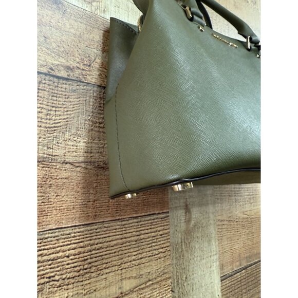 Michael Kors Savannah Large Leather Satchel Purse Green - Picture 16 of 16
